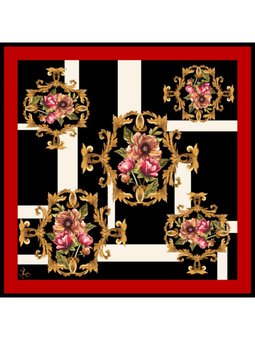 Barok Çiçek Desen Black Seri Twill Eşarp Askısı İle Birlikte 90x90 Cm Bordo Siyah