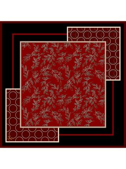 Çiçekli Desen Black Seri Twill Eşarp Askısı İle Birlikte 90x90 Cm Siyah Bordo