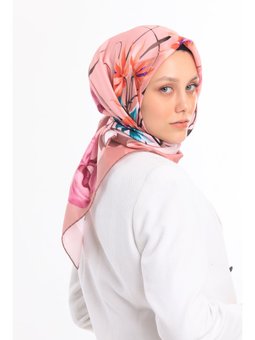 Çiçekli Desen Gold Seri Twill Askısı İle Birlikte 90x90 Cm Gül Eşarp Kurusu