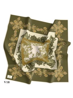 Dantel Desen İtalyan Şifon Seri Askısı İle Birlikte 110x110 Cm ** Haki Yeşil Krem Eşarp