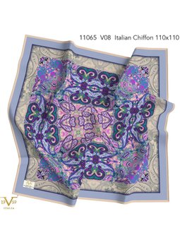 Desenli İtalyan Şifon Askısı İle Birlikte 110x110 Cm İndigo Eşarp Fuşya