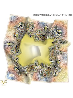 Desenli İtalyan Şifon Askısı İle Birlikte 110x110 Cm Sarı Eşarp