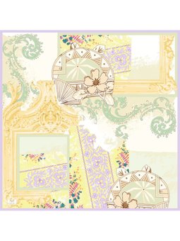 Desenli İtalyan Şifon Askısı İle Birlikte 110x110 Cm Sarı Lila Eşarp