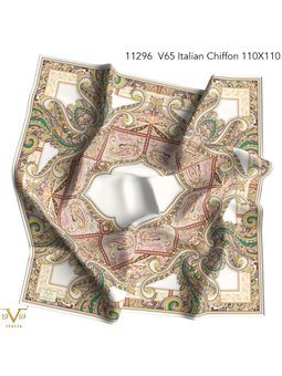 Desenli İtalyan Şifon Seri Askısı İle Birlikte 110x110 Cm Kahverengi Eşarp Yeşil