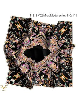 Desenli Micro Modal Seri Askısı İle Birlikte 110x110 Cm Siyah Eşarp Renkli