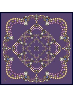 Etro Desen Gold Seri Twill Askısı İle Birlikte 90x90 Cm Mor Bej Eşarp