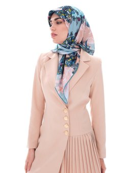 Etro Desen Gold Seri Twill Askısı İle Birlikte 90x90 Cm Turkuaz Eşarp Vizon