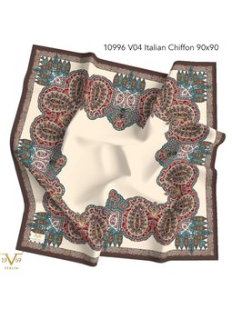 Etro Desen İtalyan Şifon Seri Askısı İle Birlikte 90x90 Cm Koyu Vizon Eşarp