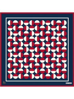 Geometrik Desen Black Seri Twill Askısı İle Birlikte 90x90 Cm Lacivert Kırmızı Ekru Eşarp