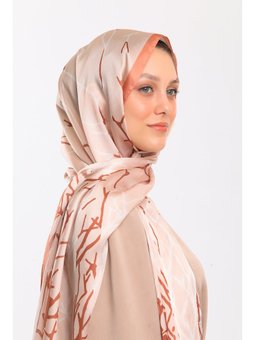 Geometrik Desen Dora Saten Seri Askısı İle Birlikte 75x200 Cm Somon Krem Şal