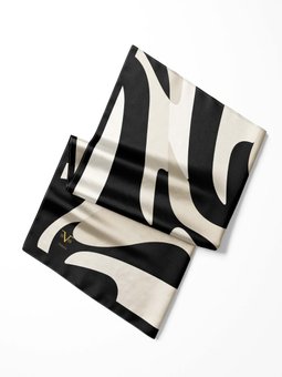 Geometrik Desen Pavia Seri Şal Eşarp Askısı İle Birlikte 90x200 Cm Siyah Krem