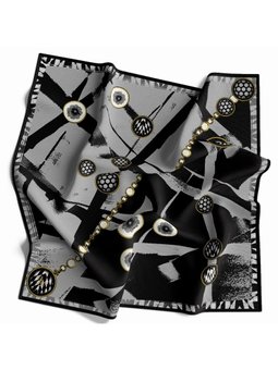 Geometrik Zincir Desen Gold Seri Twill Eşarp Askısı İle Birlikte 90x90 Cm Siyah Gri