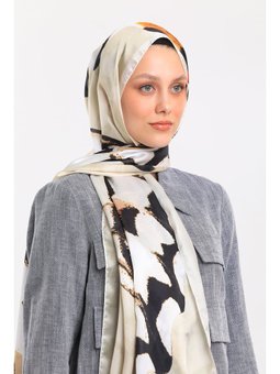 Kelebek Desen Dora Saten Seri Askısı İle Birlikte 75x200 Cm Limon Bej Krem Şal