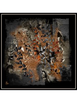 Leopar Desen Black Seri Twill Eşarp Askısı İle Birlikte 90x90 Cm Siyah Gold