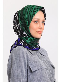 Leopar Desen Gold Seri Twill Askısı İle Birlikte 90x90 Cm Antrasit Eşarp Zümrüt Yeşili Mor