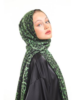 Leopar Desen Modal Seri Askısı İle Birlikte 75x200 Cm Zümrüt Şali Yeşil Şal