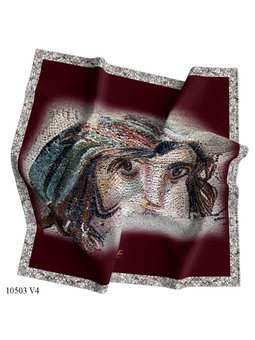 Zeugma Desen Gold Seri Twill Askısı İle Birlikte 90x90 Cm Bordo Eşarp