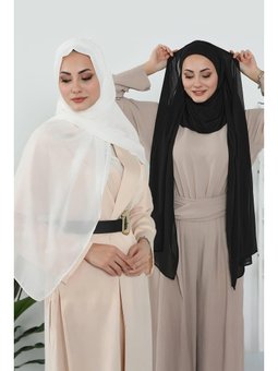 2'li Set Penye İç Boneli Şifon Krem Şal,ps 46set Siyah
