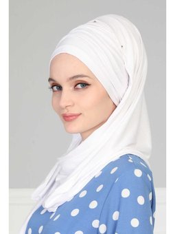 Büzgülü Penye Boneli Beyaz Şal