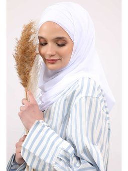 Klasik Tasarım Çapraz Dikim Pratik Şifon Beyaz Şal