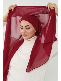 Penye İç Boneli Pratik Şifon Bordo Şal,ps