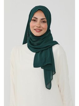 Penye İç Boneli Pratik Şifon Koyu Yeşil Şal,ps