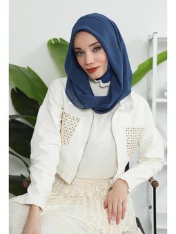 Penye İç Boneli Şifon İndigo Şal,ps Koyu Mavi
