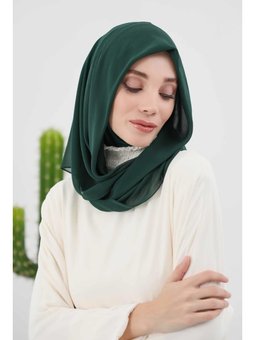 Penye İç Boneli Şifon Koyu Yeşil Şal,ps
