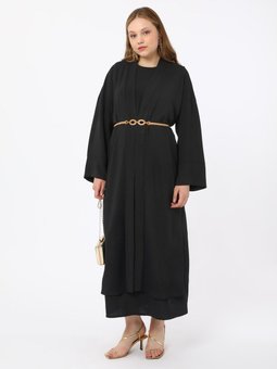 Büyük Beden Düz Renk Abaya Siyah Ferace