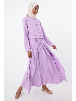 Beli Lastikli Bağlama Detaylı Pamuklu Etek Lila