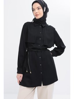 Önü Rüzgarlıklı Gömlek Siyah