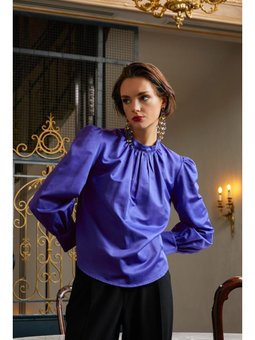 Pamuklu Yakası Büzgülü Bluz Mor