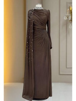 Helen Kahverengi Abiye Elbise