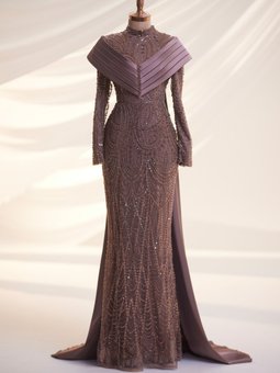 Kahverengi Anka Abiye Elbise