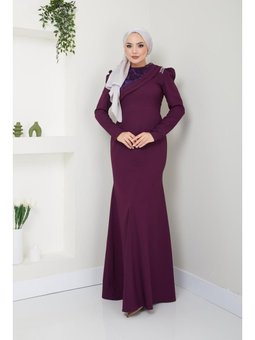 Giyim Moda Pul Detaylı Balık Abiye Elbise Mürdüm