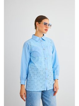 Paula Brode Taş Düğmeli Açık Mavi Gömlek