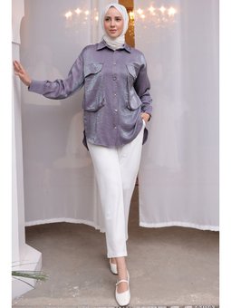 Büyük Cep Detaylı Gömlek Mor