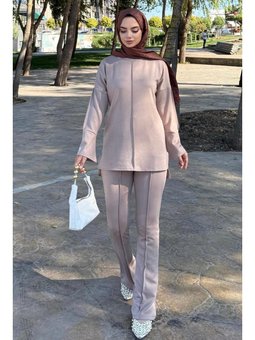 Dikiş Detaylı İkili Bej Takım
