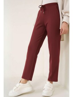 İp Detaylı Beli Lastikli Bilekte Bordo Pantolon
