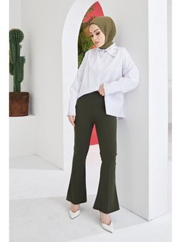 İspanyol Paça Kumaş Haki Pantolon