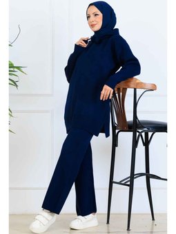 Kapüşonlu Triko Lacivert Takım