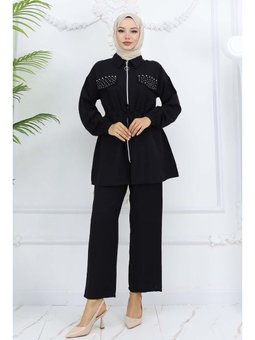 Taşlı Keten Airobin Siyah Takım