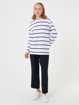 Basic Lacivert Çizgili Tunik Ekru