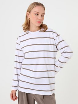 Basic Vizon Çizgili Tunik Ekru