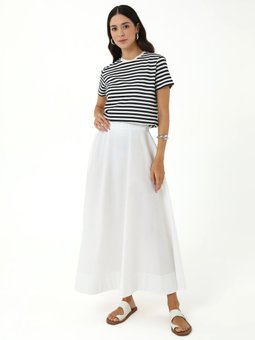 Beli Lastikli Pamuklu Basic Poplin Beyaz Etek