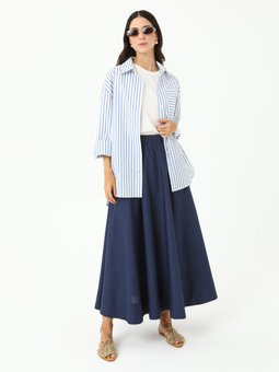 Beli Lastikli Pamuklu Basic Poplin Lacivert Etek