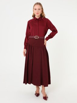 Büzgü Detaylı Bordo Etek