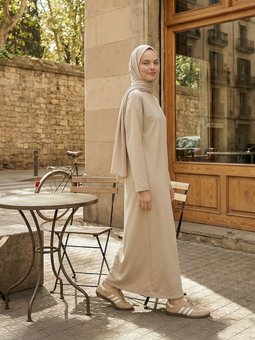 Düşük Omuzlu Spor Basic Tas Rengi Elbise