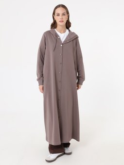 Kapüşon Detaylı Çıtçıtlı Spor Kap / Vizon Kahve Pardesü