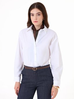 Patlı Poplin Beyaz Gömlek